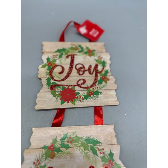Christmas house Hanging Wall Decor Joy Peace Noel Text & Wreath Design 21" READ - Picture 4 of 6